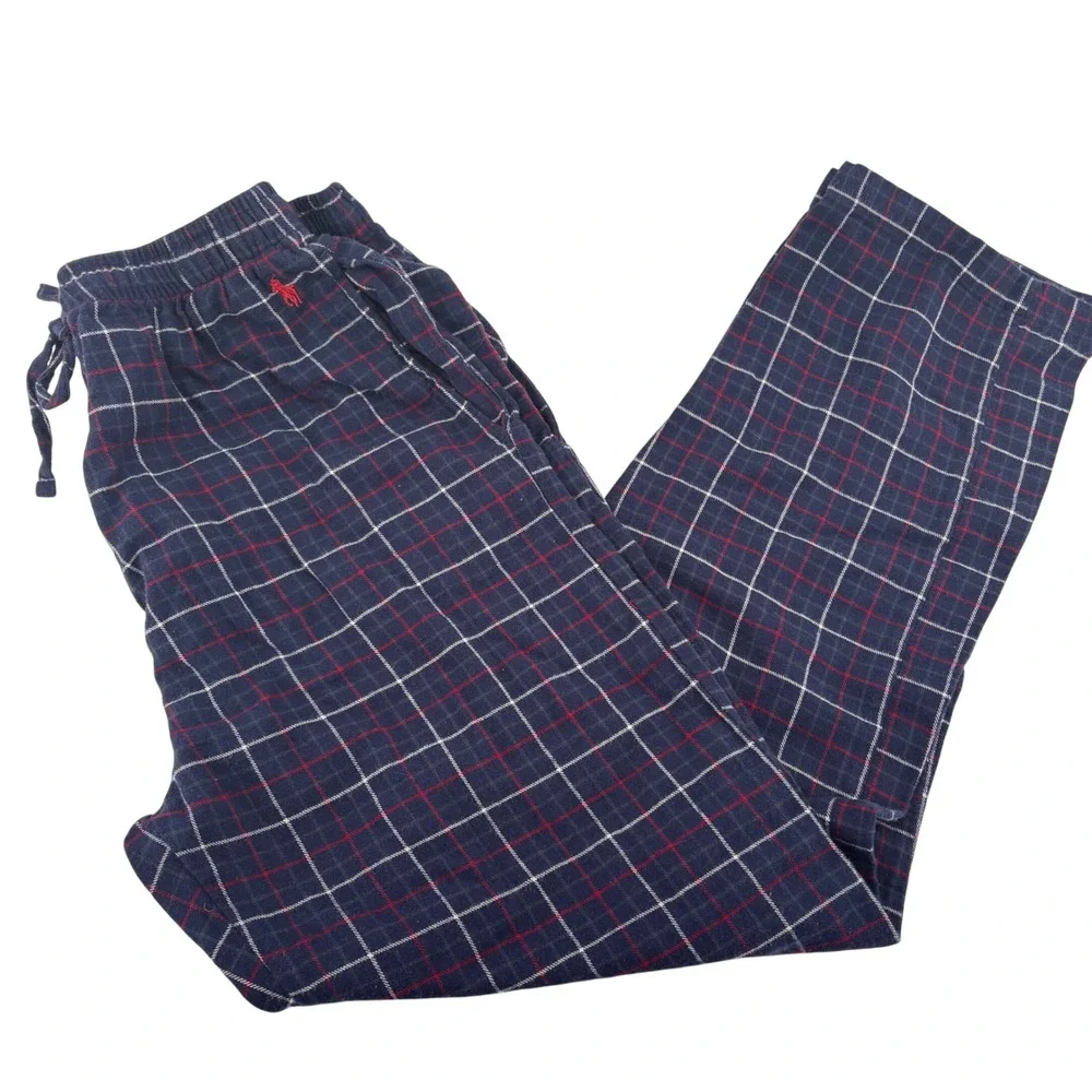 Polo‎ Ralph Lauren Mens Navy Blue Red Plaid Flannel Pajama Pants M Lounge Wear